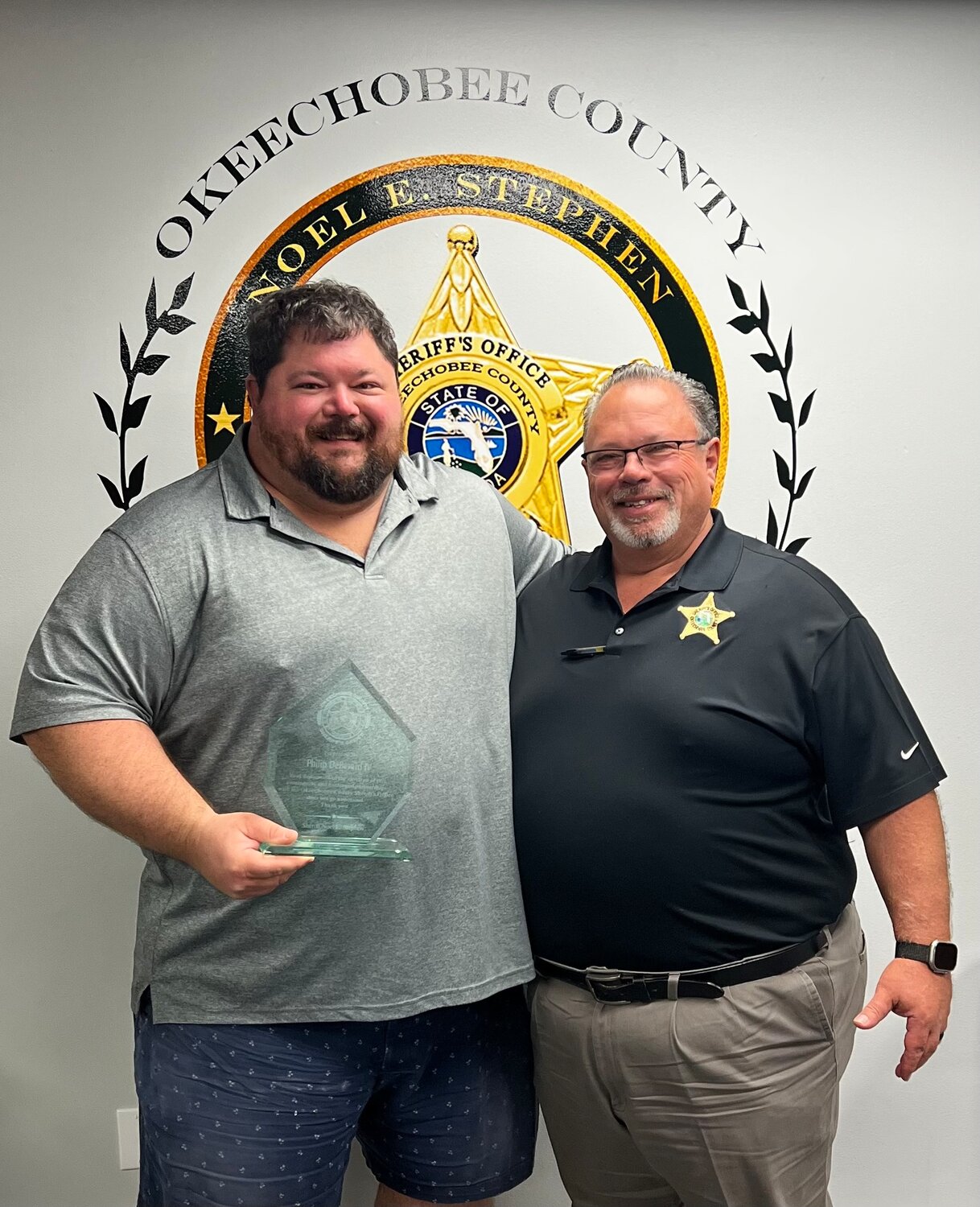 Thank you for all you do. Pictured are Philip Deberard (left) and Sheriff Noel E Stephen.
